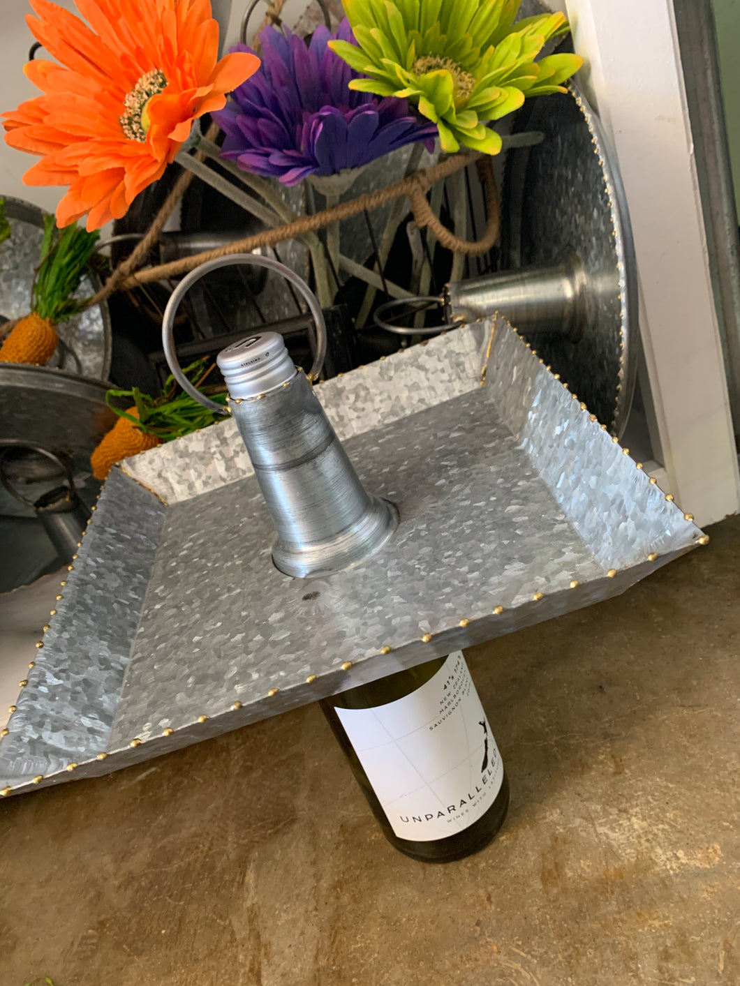 4067-Wine Galvanized Single Bottle Topper- Porch Pickup Only